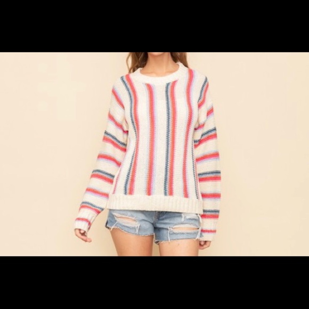 NWOT round neck pullover striped sweater - Picture 5 of 5